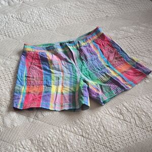 Ralph Lauren Colorful Plaid Women's Linen Blend Shorts Preppy Spring Size 8